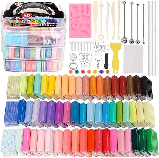 CiaraQ 60-Color Polymer Clay Oven Bake Modeling Kit for Kids & Artists | Non-sticky & non-toxic. 4.7 lb. With sculpting tools. Classroom & Home Use. Fun gift for Kids & artists. Ages 4+.
