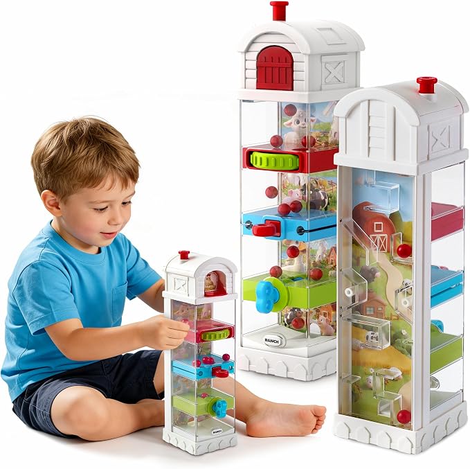 Montessori Toys for 2 Year Old - Farm Egg Maze Adventure Game Toy with 5 Fine Motor Activities, Cause & Effect Travel Toy. (White)