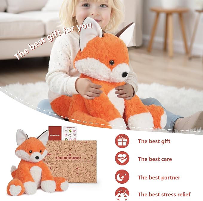 Niuniu Daddy 14" | 3.5 Pound Weighted Fox Stuffed Animal, Heavy Weighted Plushies Fox for Kids Adults, Heavy Calming Body Pillow for Sleeping, Sensory Sitting Lap Pad Toy Huggable Gift for Holiday