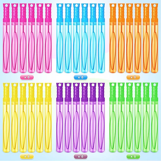 SpringFlower 48 Pcs Bubble Wand, Bubble Wands Bulk, Bubble Party Favor Supply for Summer Indoor & Outdoor Activities, Bubble Solution Summer Toy in 6 Colors, Birthday,Wedding, Party
