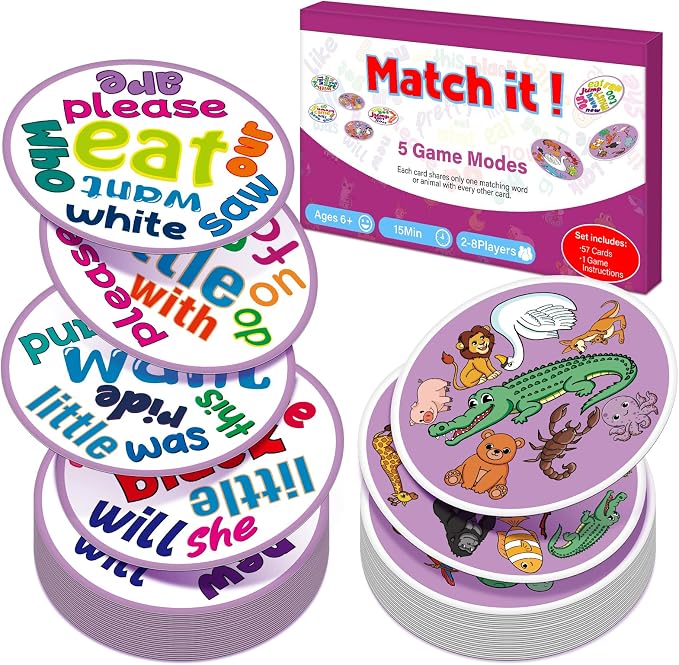 Edulok Memory Card Game, Kids Sight Word Piles Card Games, Animal Table Match Game for Toddlers, Indoor Recess Family Games, Preschool Classroom Reading Games, Homeschool Supplies