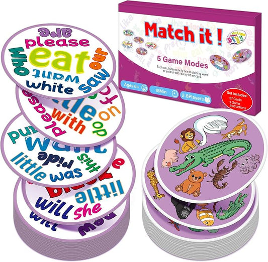 Edulok Memory Card Game, Kids Sight Word Piles Card Games, Animal Table Match Game for Toddlers, Indoor Recess Family Games, Preschool Classroom Reading Games, Homeschool Supplies