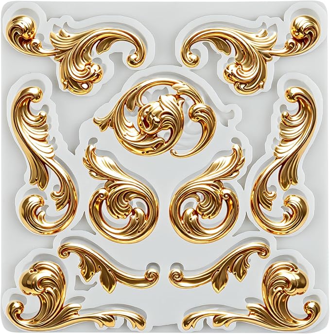 Baroque Curlicues Scroll Lace Polymer Clay Mold Baroque Scroll Relief Lace Silicone Molds for DIY Crafts Epoxy Resin Casting Air Dry Polymer Clay Plaster Jewelry Making