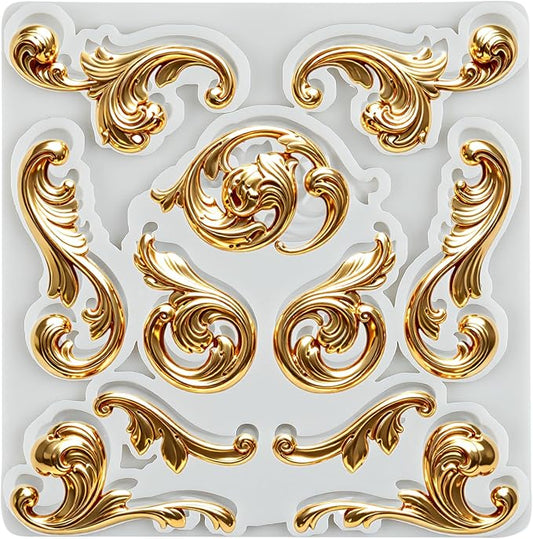 Baroque Curlicues Scroll Lace Polymer Clay Mold Baroque Scroll Relief Lace Silicone Molds for DIY Crafts Epoxy Resin Casting Air Dry Polymer Clay Plaster Jewelry Making