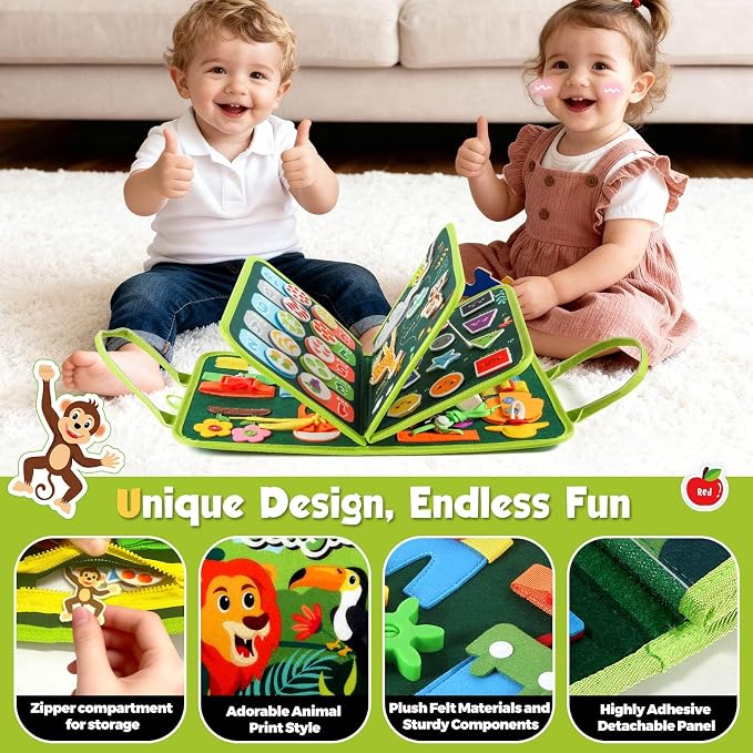 GOLIYEAN Toddler Busy Board - Montessori Toys for Toddler Boy Girl Birthday Gifts, Educational Learning Sensory Busy Book for Toddlers, Quiet Activity Books for Toddlers, Travel Toys for Airplane Car
