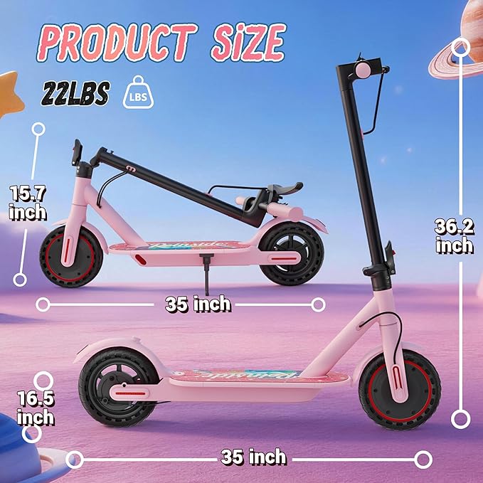 Roinside Electric Scooter for Big Kids - 8.5"/10''/14'' Solid Tires, 350W Motor, Up to 12Miles Long-Range Portable Commuting Scooter with Double Braking System, App