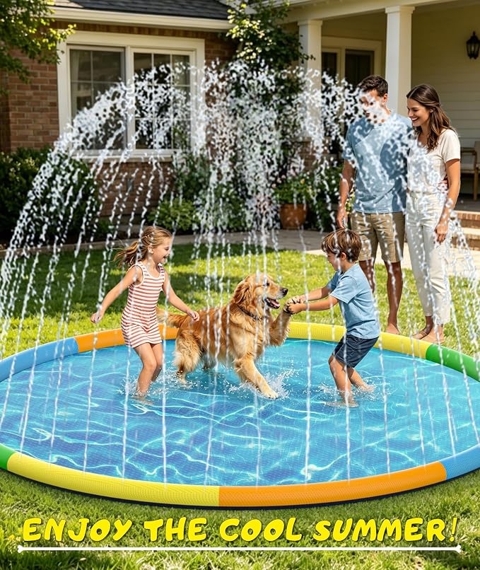 EPN Splash Pad for Kids & Dogs, 13FT Extra Large Dog Splash Pad & Sprinkler Water Play Mat, Big Outdoor Water Toy for Kids Ages 4-8, Toddlers 3+ & Pets, Non-Slip Thick PVC Backyard Lawn Summer Fun