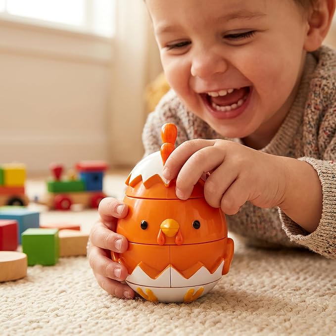 Egg Stacking & Sorting Animal Toys, Mix & Match Hatching Nesting Dolls (4 Farm Friends)- Fine Motor Skill Shape Sorters, Preschool Color Building Game Puzzle- Baby, Toddlers or Kids Montessori Gift