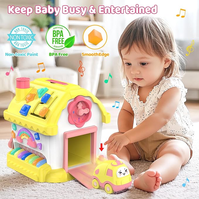 Montessori Toys for 1 Year Old Girl Gifts, 12-in-1 Bilingual Learning & Education Baby Toy 6-12-18 Months, Musical Toddler Girl Toys, 1st First Birthday Gifts for Baby Girls Boys, Yellow