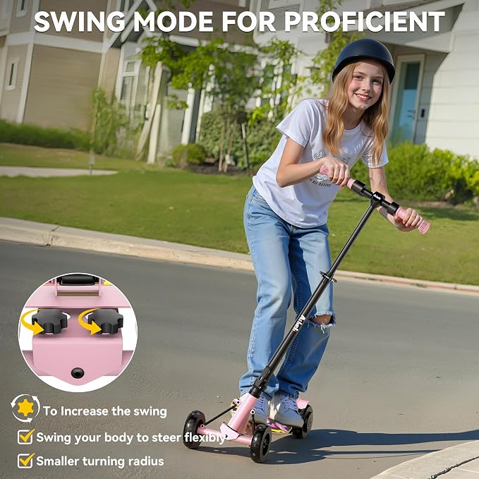 4-Wheel Electric Scooter for Kids w/ 250W Motor, Max 10 MPH & 8.5 Miles, Foldable E-Scooter for Kids with Rainbow Lights, LED Display, 5 Speeds & Adjustable Balance, UL-2272 Certified