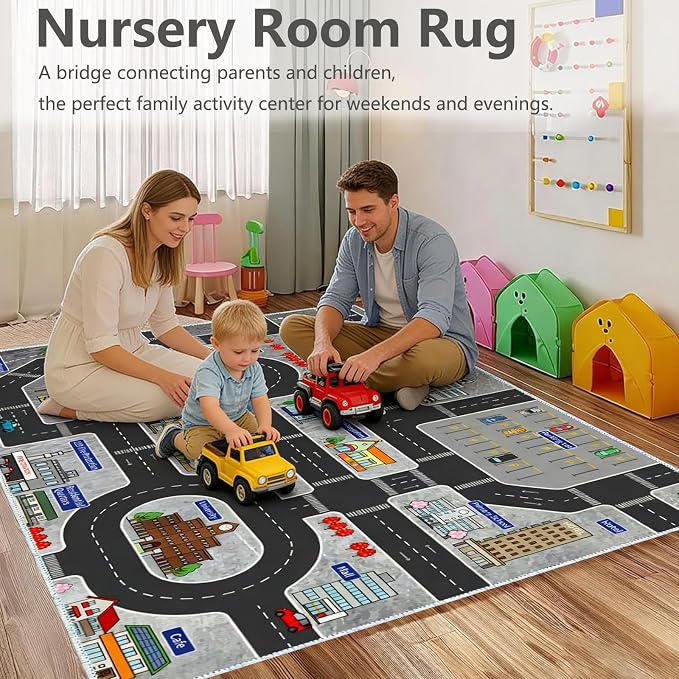Kids Rug Play Mat Great for Playing with Cars and Toys,Educational Kid Road and Traffic City Life Carpet,Children Baby Fun Throw Rug for Bedroom Play Room,31X47Inch/80X120CM