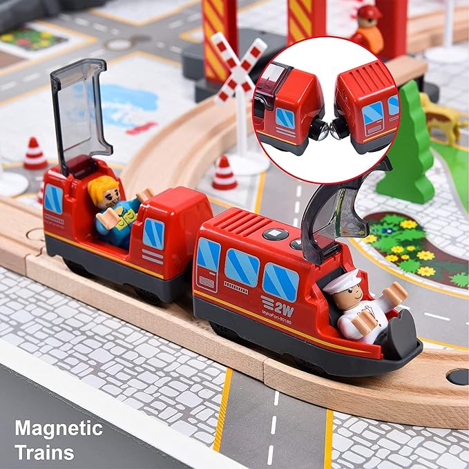 Giant bean Battery Operated Electric Locomotive Magnetic Train Set for Wooden Train Tracks, Powerful Engine Compatible with Most Brands, Christmas Toys for Kids 3+