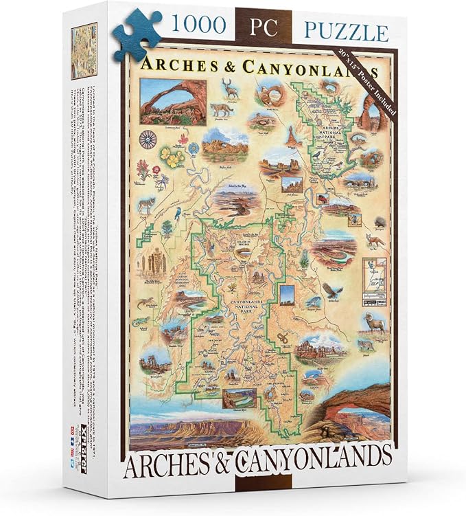 Arches & Canyonlands National Park Map Jigsaw Puzzle – 1000 Pieces, Hand-Drawn Artwork, Educational Family Puzzle, Includes Poster – 19.8” x 26.4”