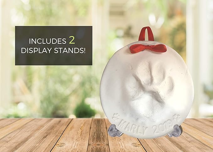 Ultimate Pawprint Keepsake Kit (Makes 2) - Paw Print Christmas Ornament w/ Bonus Personalization Tool & Display Stands! For Dogs, Cats & Pets. Non-toxic. Clay Air-Dries Soft, Light & Uncrackable.