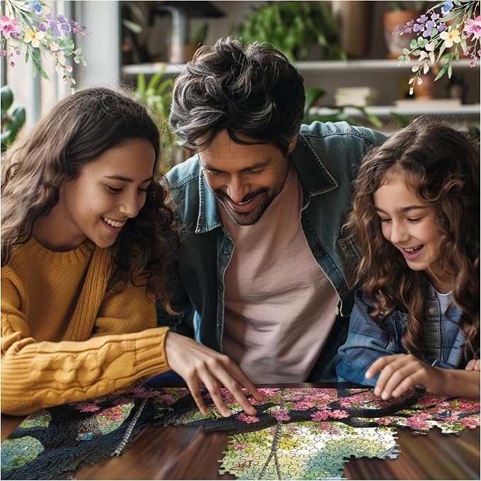 White Mountain 1000 Piece Jigsaw Puzzle Spring Garden Blossom Scene Puzzles with Large Pieces Gift for Adults and Family 24"x30" - Under Pink Blooms