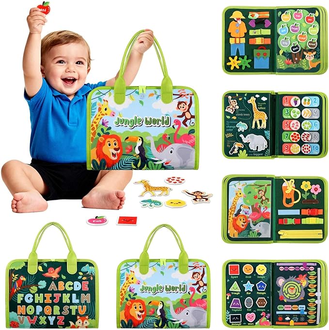 GOLIYEAN Toddler Busy Board - Montessori Toys for Toddler Boy Girl Birthday Gifts, Educational Learning Sensory Busy Book for Toddlers, Quiet Activity Books for Toddlers, Travel Toys for Airplane Car