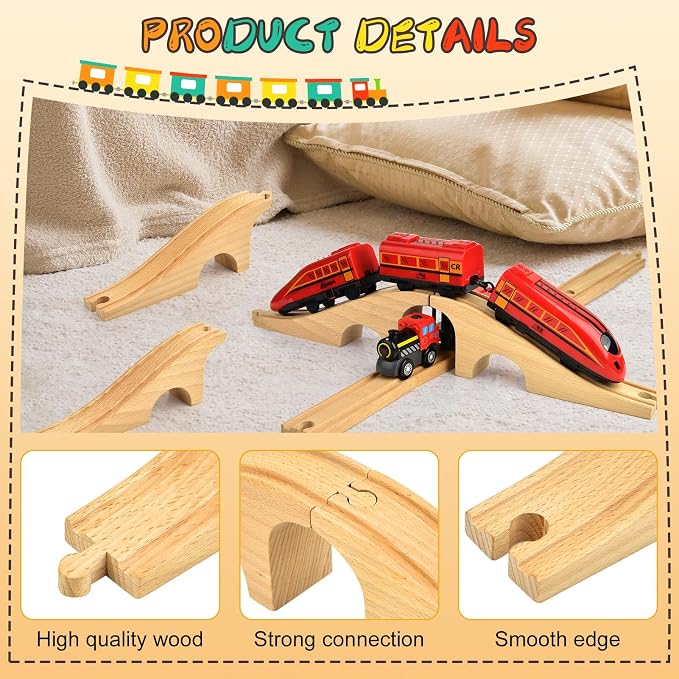 Mototo 1 Pack Wooden Train Track Bridge Wooden Train Accessories Wood Track Bridge Wood Railroad Pieces Expansion Set Collection Addition to Most Railway for Operation Christmas Shoebox Birthday Gift