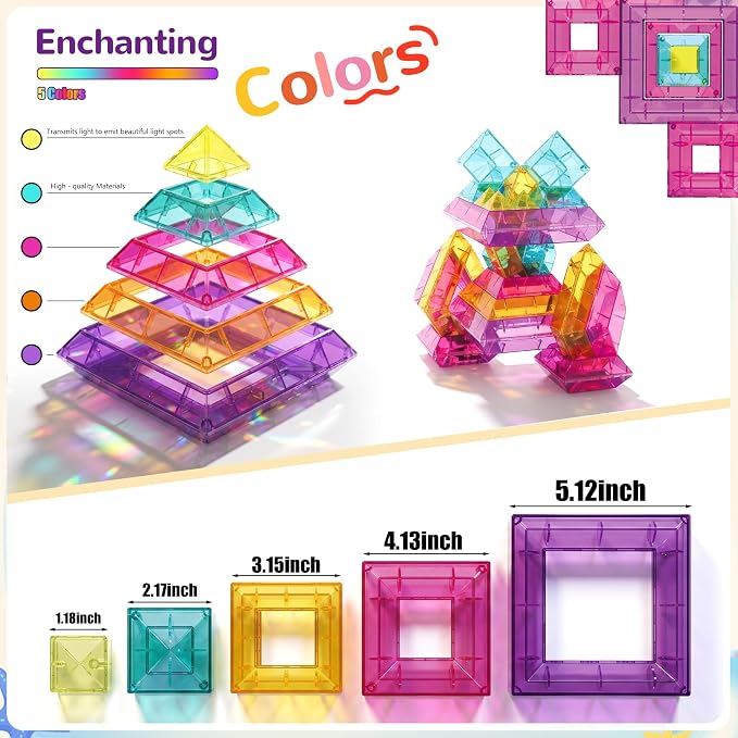 Building Blocks Set for Toddlers 2-5,40Pcs 3D Transparent Blocks Toys,DIY Pyramid Stacking Toy for Toddlers 2 3 4,STEM Preschool Learning Blocks for Kids,Sensory Gifts for Age of 1-3 2-4 Boys&Girls