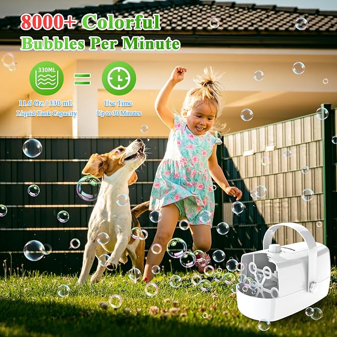 Wisdomlit Bubble Machine, 3-in-1 Bubble Maker, Bubble Blower with 3 Bubble Wheels, Make Small | Medium | Big Bubbles for Kids Toddlers, Bubble Toys for Indoor Outdoor Birthday Party (White)