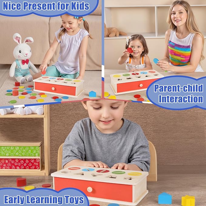 Wooden Color Shape Sorting Matching Toys, Shape Sorters for Toddlers, Fine Motor Skills Early Learning Montessori Toys, Gift for 3 4 5 6 Year Old Boy Girl Kid Gifts