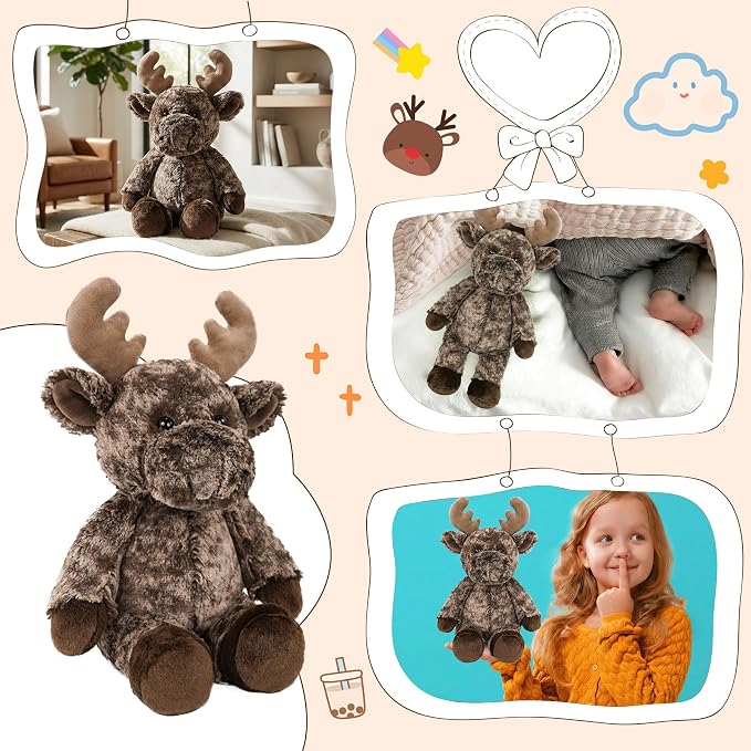 Stuffed Animal Plush Toy Soft Plushie Cuddly Reindeer Cute Plush Toy for Kids Toddlers Boys Girls Birthday Christmas Nursery Decor Party Favors