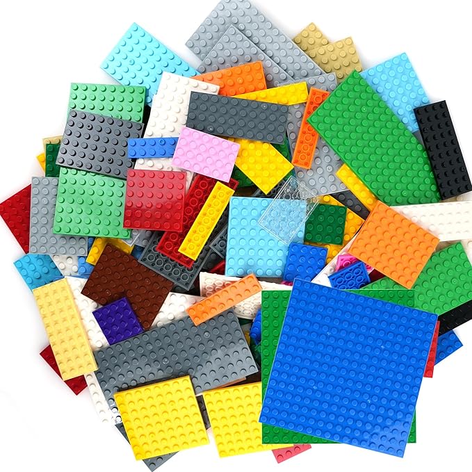 Classic Base Plates Building Pieces, 122PCS 13 Sizes Small Baseplates in Mix Color, Bulk Building Flat Platform Base Compatible with Major Brands Parts and Pieces