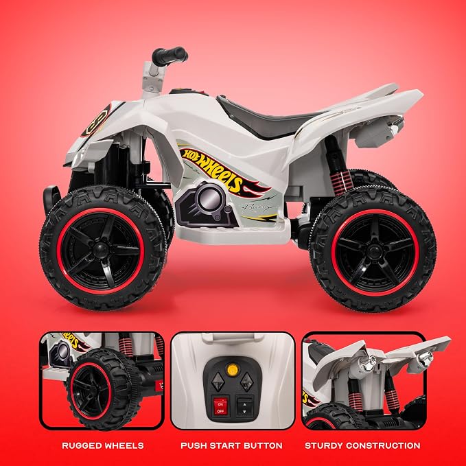Hot Wheels - 12V ATV Ride On Toy for Kids, LED Headlights, Battery Powered