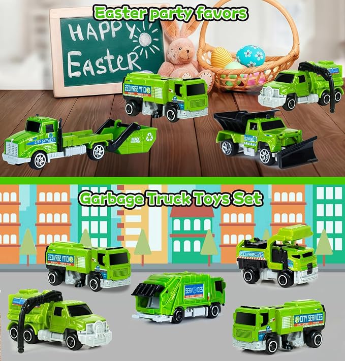 6 Pack Diecast Garbage Truck Toys for Kids, Mini Alloy Sanitation Truck Toy Recycling Sanitation Trucks Model Set, Educational Toddler Car Toys Birthday Gifts for Boys Girls 3-7 8