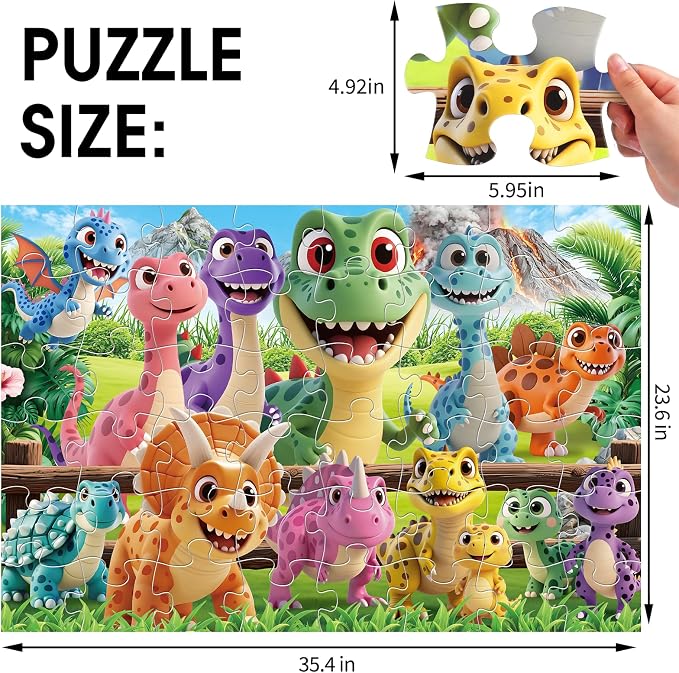 Jumbo Floor Puzzle for Kids Ages 4-6,48 Piece Cartoon Dinosaur Large Jigsaw Puzzles,Learning Toys for Toddlers Ages 3-5,Children Homeschool Educational Easter Gift for Boy Girl Ages 4-8