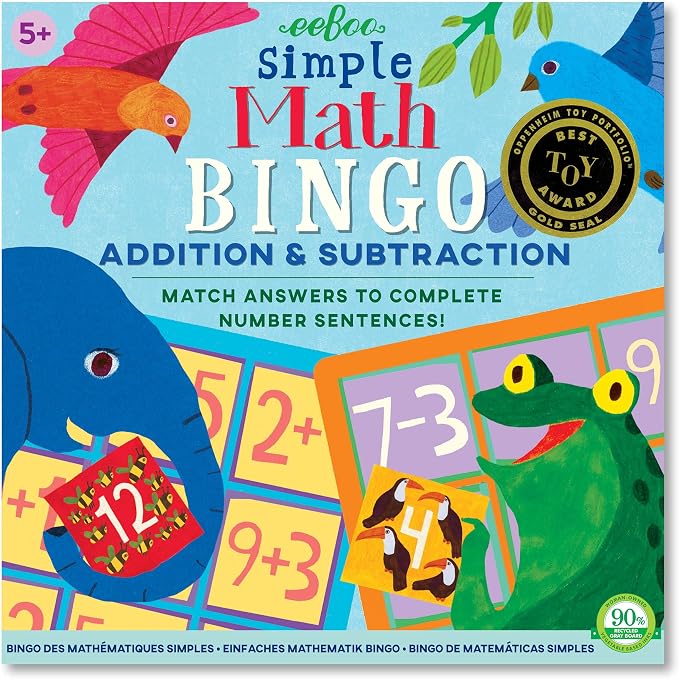 eeBoo: Simple Math Bingo Game for Kids Ages 5+, Addition & Subtraction Learning Game That Builds Skills & Conversation