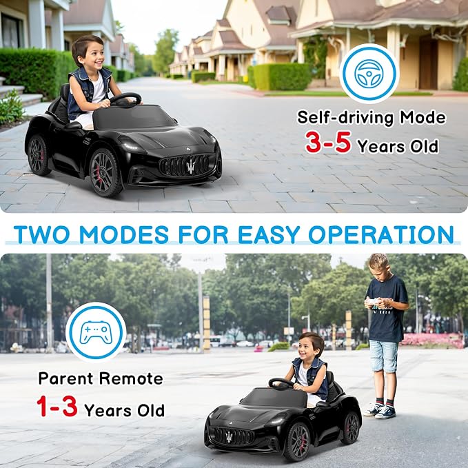 Winado 12V Ride on Car, Licensed Maserati Electric Car for Toddlers W/Remote Control, Battery Car for Kids with Bluetooth, 3 Speeds, LED & Rear Lights, Music & Horn (Black)