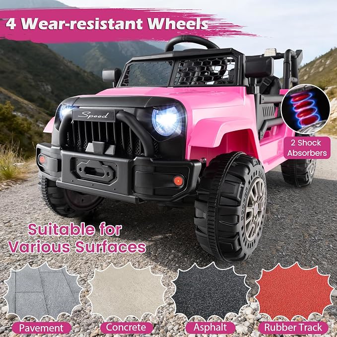 Costzon Ride on Car with Detachable Trailer, 12V Battery Powered Ride on Truck with Parent Remote Control, Light & Music, Electric Vehicle Kids Car Toy for Boys & Girls (Pink)