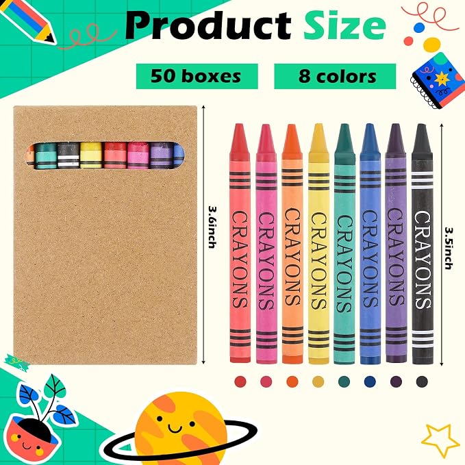50 Packs Crayons Bulk Back to School Crayon 8 Color Crayon Individual Packs Mini Wrapped Wax Washable Crayons for Student Gifts School Supplies Classroom Rewards Gifts