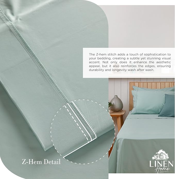 Linen Home 2-Pack Queen Sheet Set, 100% Cotton Percale Bedding, 8-Piece Value Bundle, Deep Pocket Cooling Bed Sheets for Hot Sleepers, Breathable & Crisp Hotel Quality, Long-Staple Cotton, Pastel Turk