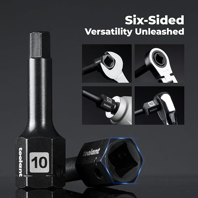 toolant 1/2" drive 6mm impact hex bit socket set 2PCS,Hex Drive, S2 Steel Air Drive Allen Socket set,Impact Grade，Anti-Roll Design