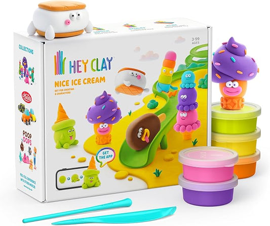 Hey Clay 15 Cans Set - Colourful Modelling Kids Air-Dry Clay 15 Cans with Sculpting Tools and Fun Interactive Instructions for Children Age 3+ (Nice Ice Cream)