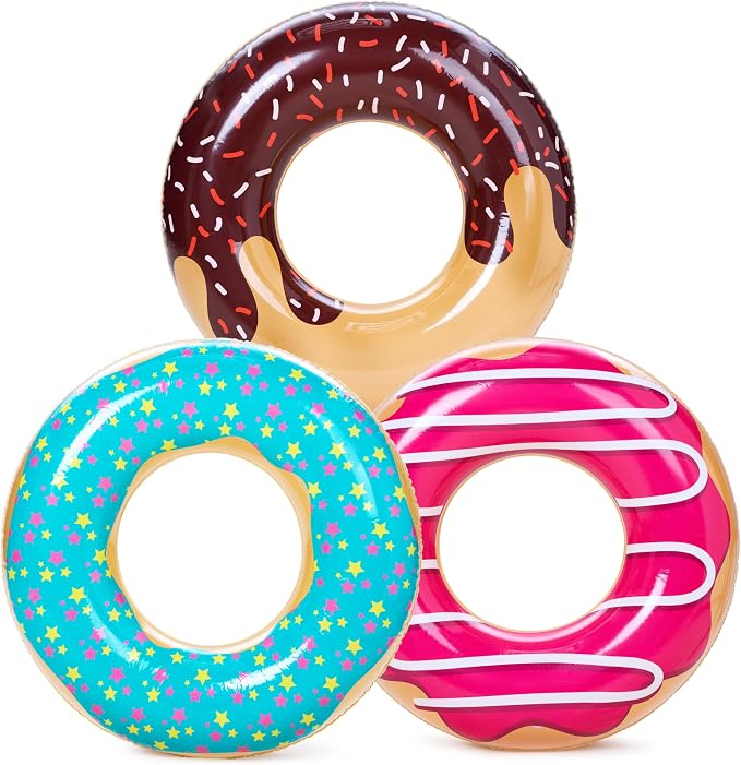 JOYIN Donut Pool Float 32” (3 Pack), Funny Pool Tube Toys for Swimming Pool Party and Donut Party Supplies