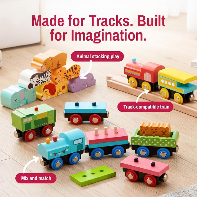 Montessori Animal Wooden Train Toy Set for Kids, 12PCS Magnetic Train Cars with Storage Gift Box, STEM Educational Toy for Boys & Girls, Ages 18Month - 8 Years, Easter Birthday Party Gift