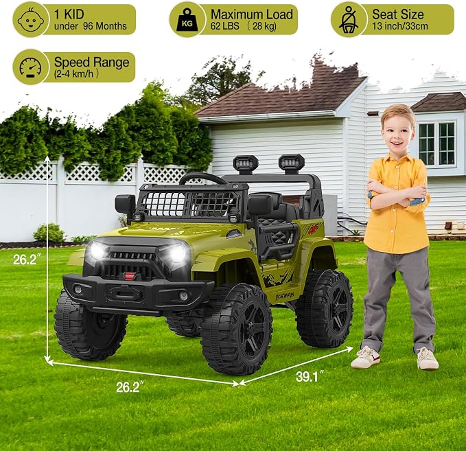 GarveeLife 12V Kids Electric Ride On Truck Car w/Parent Remote Control, Spring Suspension, LED Lights & AUX Port | Outdoor Ride Toy for Boys Girls