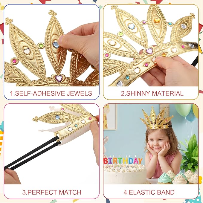 Yaomiao 22 pack DIY Crowns Set Include 12 Pcs Foam Princess Crowns and 10 Pcs Diamond Sticker for Kids
