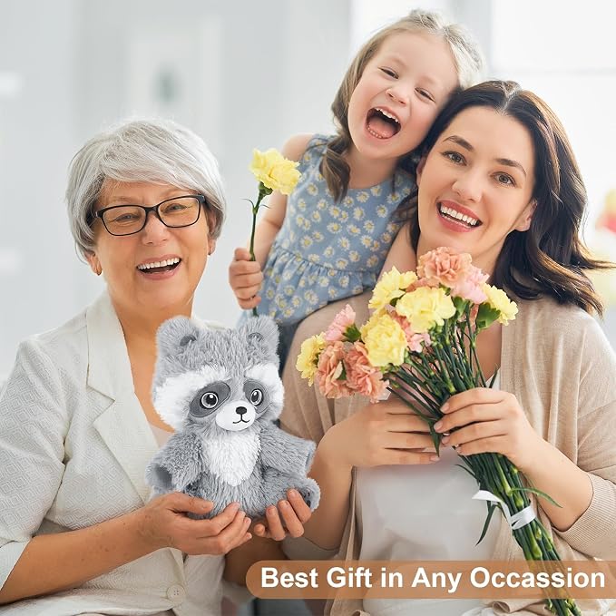 SuzziPals Heatable & Coolable Raccoon Stuffed Animal, Microwavable Heating Pad Plushies for Soothing & Relaxation, Heated Stuffed Animals with Lavender Scented, Raccoon Gifts