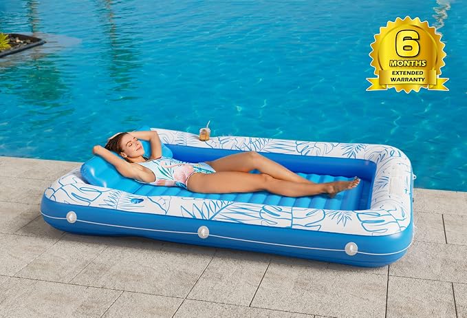 Inflatable Tanning Pool Lounger Float - Jasonwell 4 in 1 Sun Tan Tub Sunbathing Lounge Raft Floatie Toys Water Filled Bed Mat Pad for Kids Adult Blow Up Kiddie Ball Pit Pool (XL)