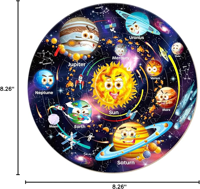SYNARRY Solar System Floor Puzzles for Kids Ages 4-8, Large 70 Piece Jigsaw Puzzles for Kids Ages 4-6, Space Planet Astronaut Toys Puzzles, Preschool Learning Toys, Easter Basket Stuffers for Boy Girl