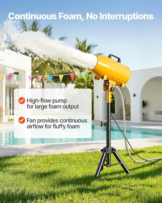 VEVOR Foam Machine, Adjustable Angle Control Foam Cannon Party Machine, Bubble Cannon with Fan & Triangular Structure, Dense Foams Maker for Backyard, Celebrations & Party, Continuous Foams Output