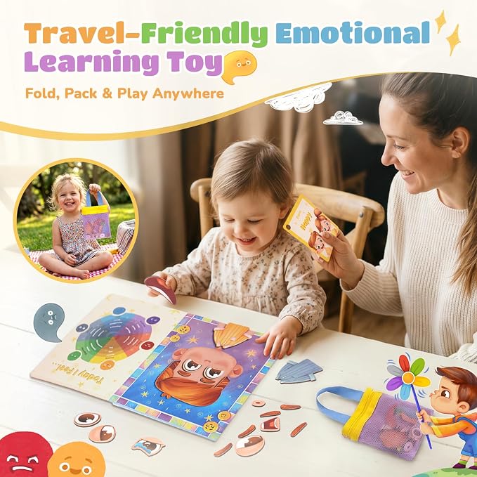JoyCat Social Emotional Learning Games for Kids 3-5, Magnetic Face Toy for Emotional Skills Activities with Emotion Cards,Color-Coded Feelings Activity, Calm Down Corner and Montessori Preschool Toy