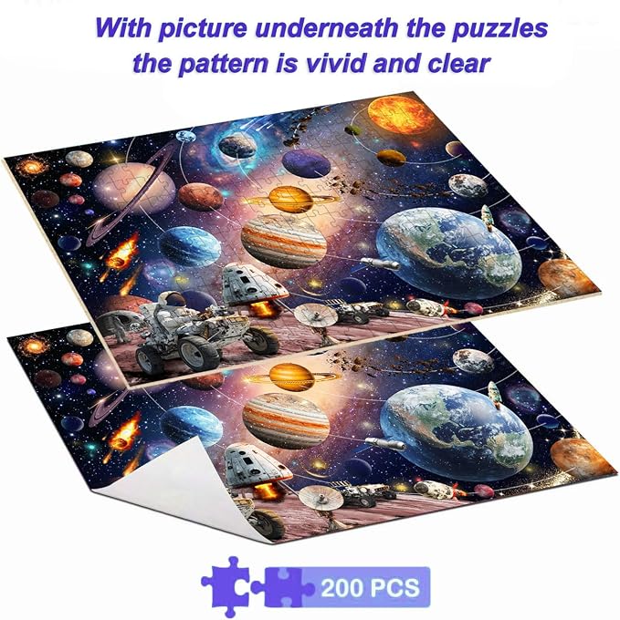 Puzzles for Kids Ages 6-10 Year Old - Solar System Planets, 200 Pieces Space Astronaut Puzzles for Kids Ages 6-8, Learning Educational Toys for Boys and Girls