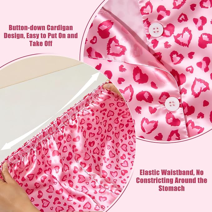 ICOSY Matching Doll & Girls Silk Pajamas Satin Pjs for Girls Button-Down Top and Shorts for 18" Doll Girl Clothes