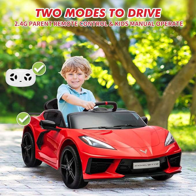 Garvee 12V Kids Ride on Car Licensed Corvette Toddlers Electric Sports Car Ride on Toy with Remote Control, Visual Dashboard, LED Lights, Music for Boys & Girls, Red
