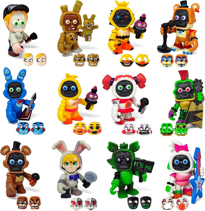 Set 12 pcs Inspired by Game Five Night at Freddys Toys | Mini Figures Collection with Masks | FNAF Action Figure [Rockstar Bonnie, Montgomery Gator, Chica, Human Security, Radioactive Foxy etc.]