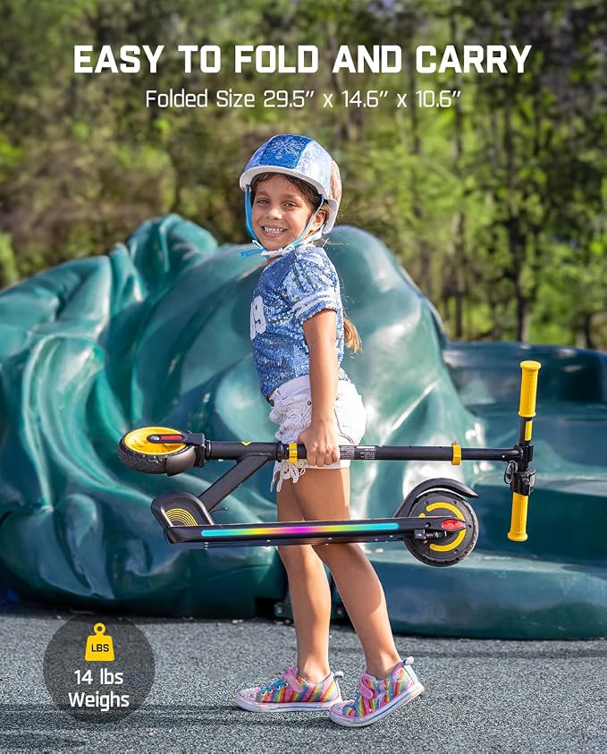 FanttikRide C9 Apex Kids Electric Scooter, Bluetooth Music Speaker, Colorful Light for Kids 8-12, 3.9-5.2 ft, 132 lbs, 5 Miles Range, Up to 40 min Ride Time, 5/8/10 MPH, 3 Adjustable Heights